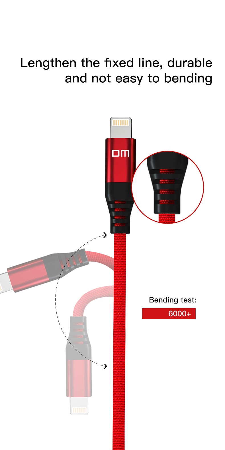 dm 3-in-1 lightning type-c micro usb 2.4a 1.2m fast charging 205d fabric braided cable