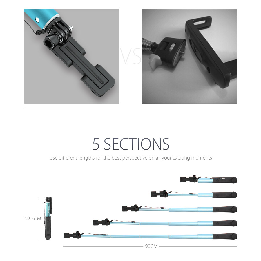 blitzwolf bw-ws1 mini extendable wired selfie stick monopod for smartphones gopro and action cameras