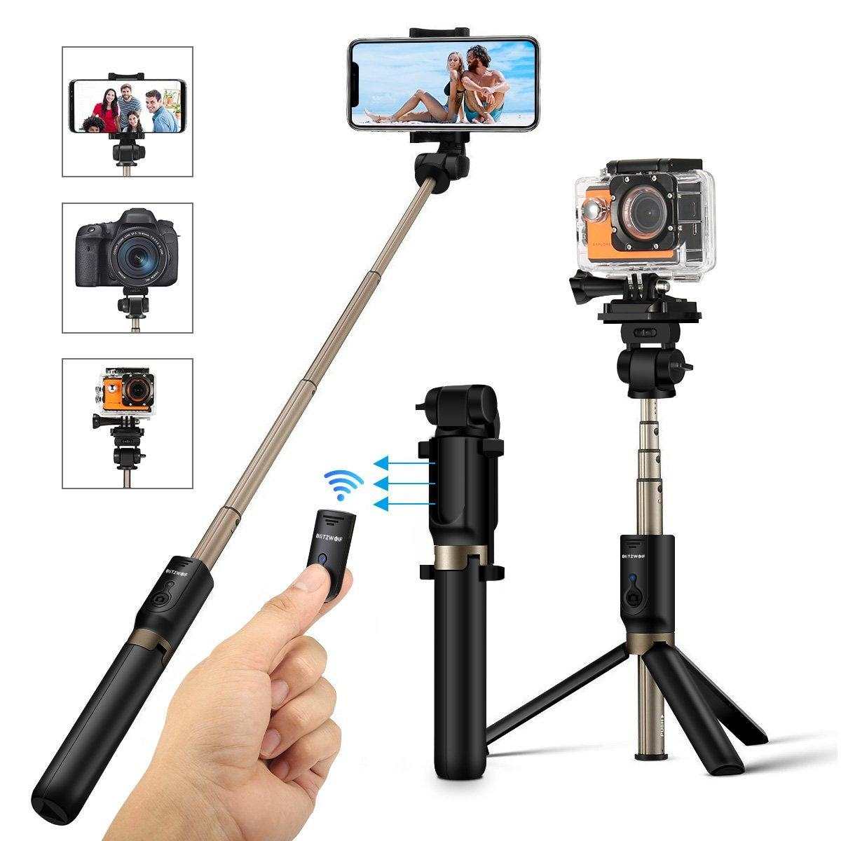 blitzwolf bw-bs3 versatile 3-in-1 bluetooth mini extendable folding tripod selfie stick