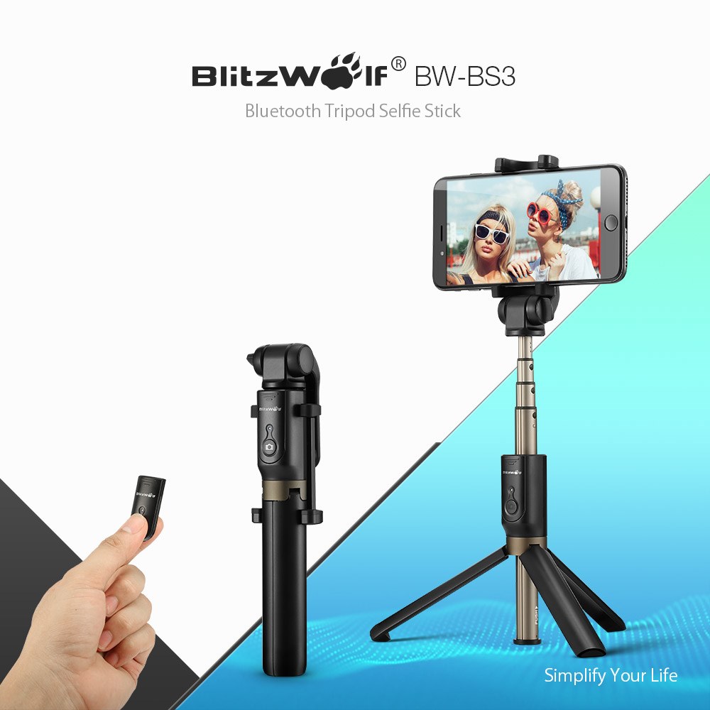 blitzwolf bw-bs3 versatile 3-in-1 bluetooth mini extendable folding tripod selfie stick