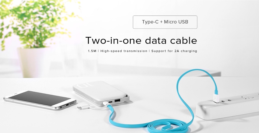 huawei ap55s 2-in-1 type-c micro usb 2a 1.5m data sync and fast charging flat noodle cable