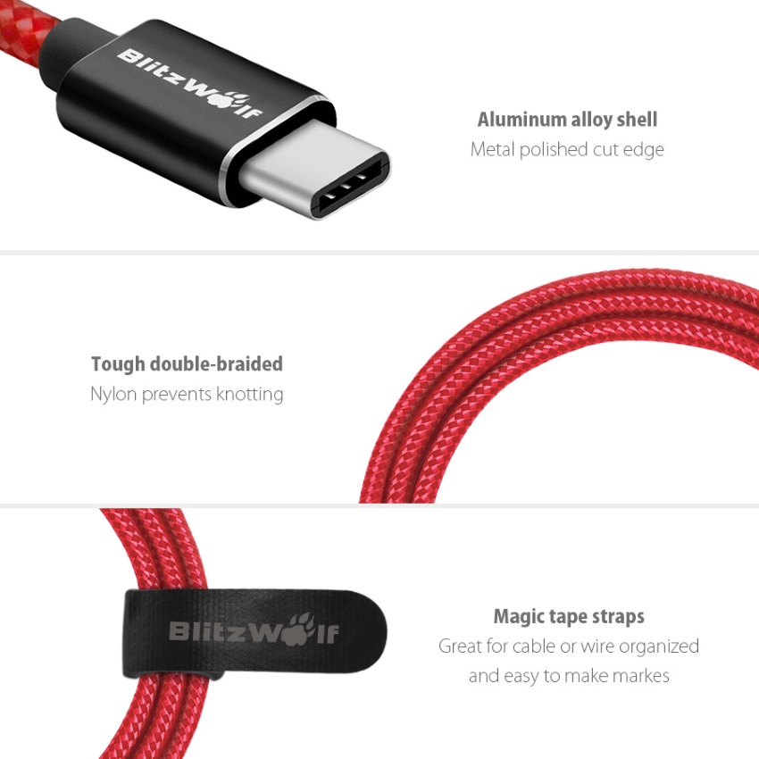 blitzwolf bw-tc2 type-c 3a 1.8m data sync and fast charging braided cable