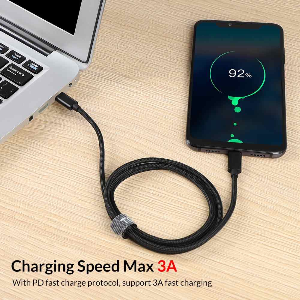 topk an80 type-c to type-c 60w 3a 1m pd qc3.0 data sync and fast charging braided cable