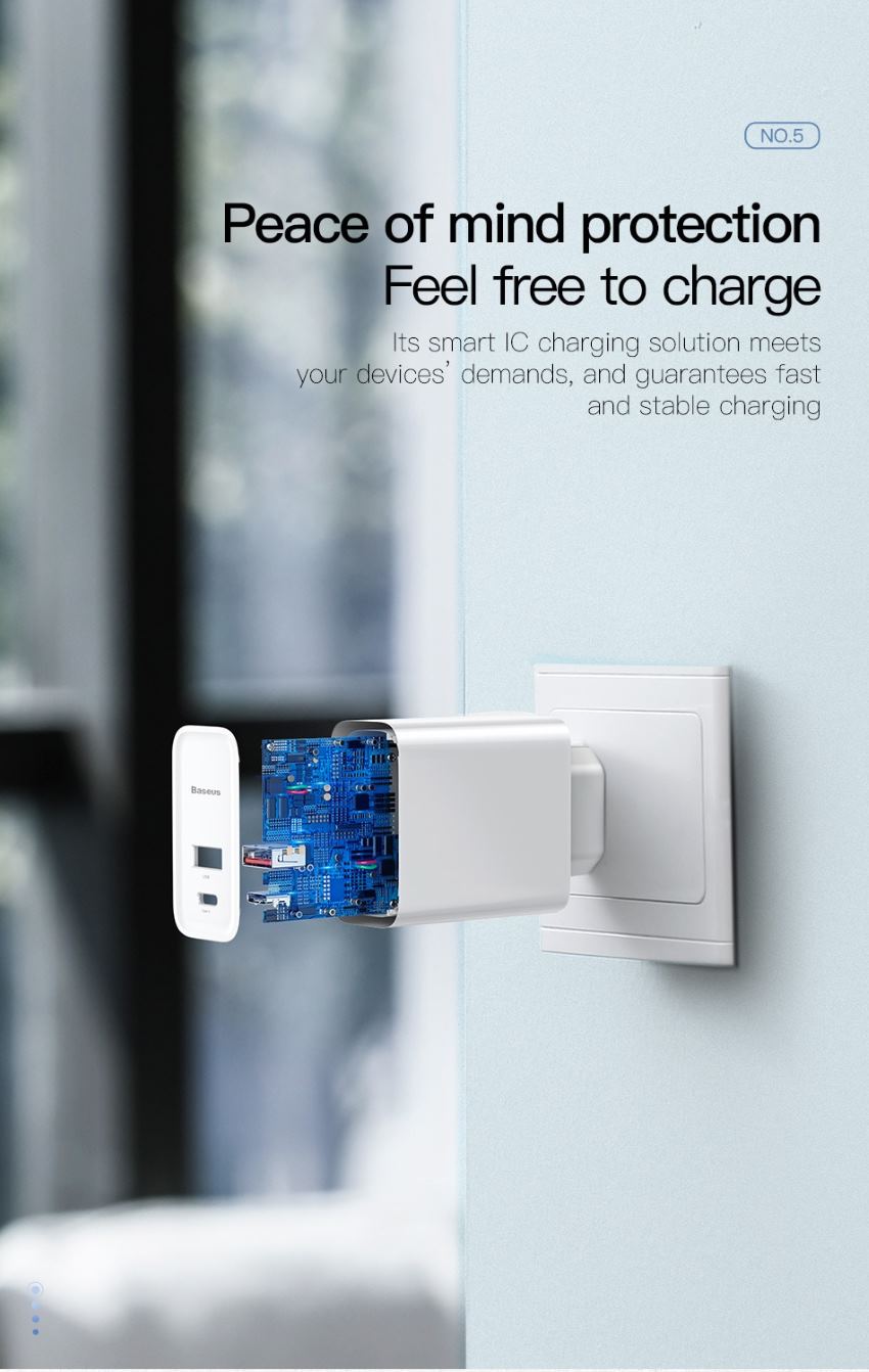 baseus bs-eu905 30w 5a quick charge 4.0 4.0 3.0 pd 3.0 dual port type-c and usb wall charger