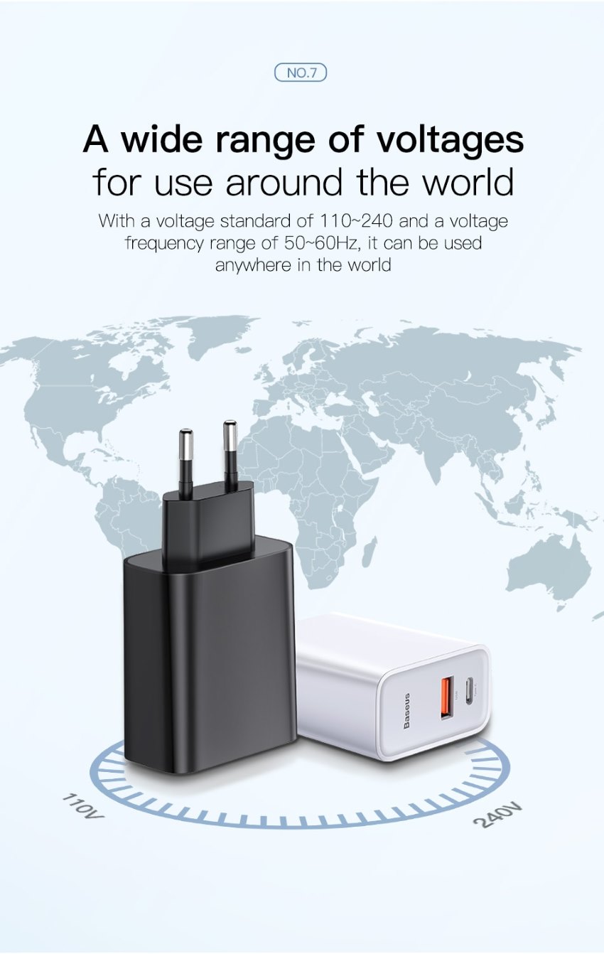 baseus bs-eu905 30w 5a quick charge 4.0 4.0 3.0 pd 3.0 dual port type-c and usb wall charger