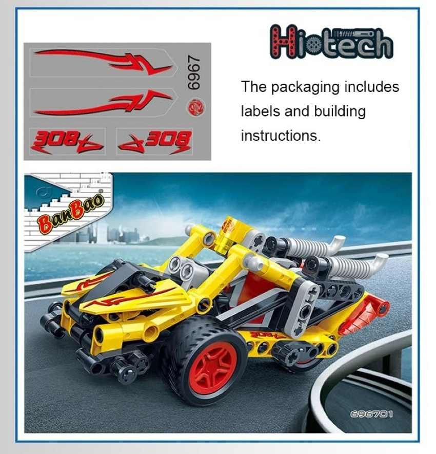 banbao 6967 gaoke free war hawk pullback action race car model building blocks diy educational set (108 pcs)