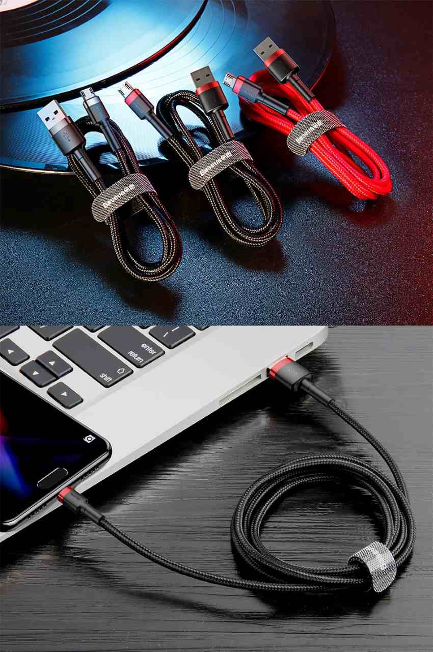 baseus reversible micro usb 2.4a 0.5m data sync and fast charging braided cable