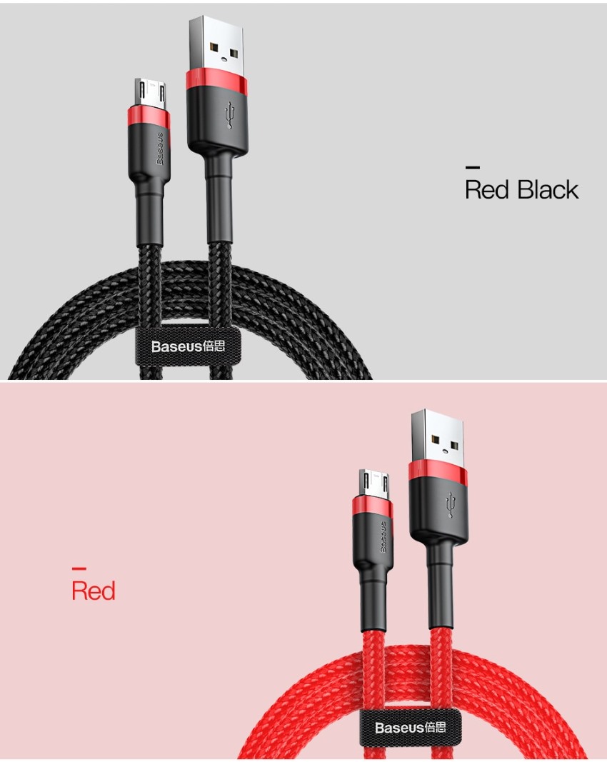 baseus reversible micro usb 2.4a 0.5m data sync and fast charging braided cable