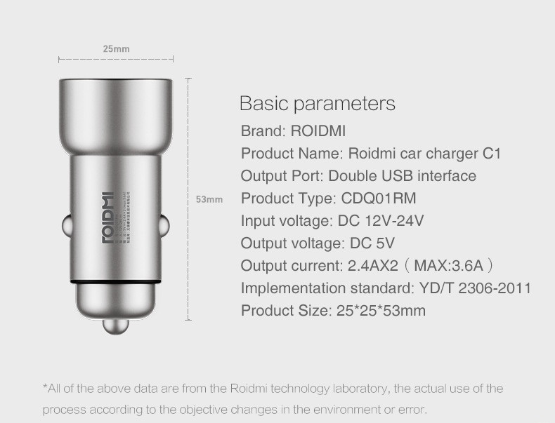 Xiaomi Roidmi 3.6A Dual USB Car Charger