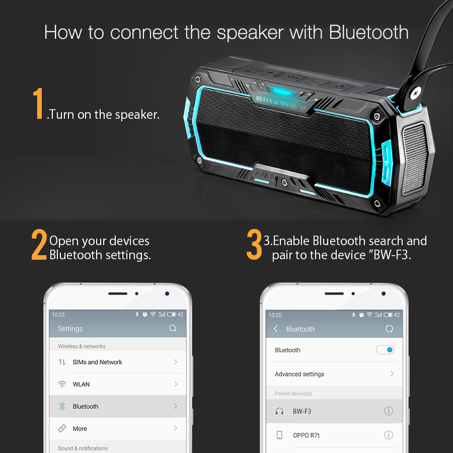 BlitzWolf BW-F3 IPX5 Water Resistant Dual 5W Outdooor Sports Bluetooth Speaker