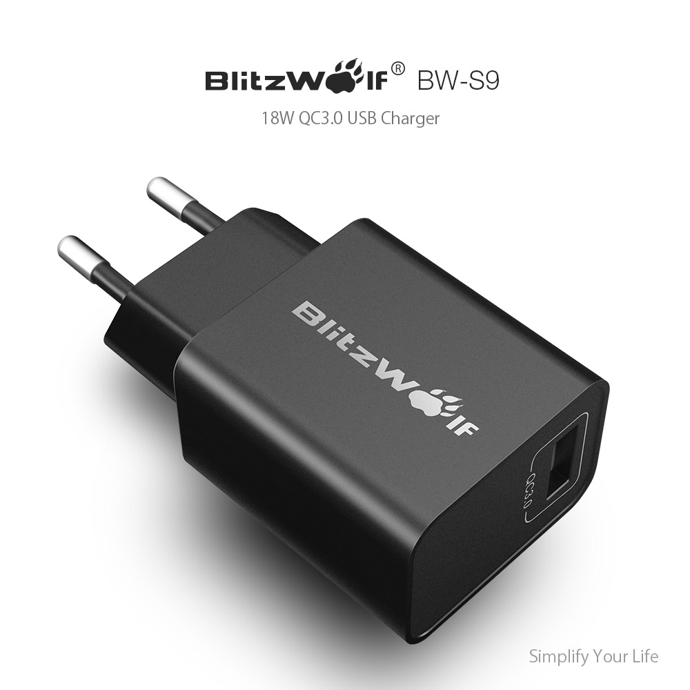 BlitzWolf BW-S9 Quick Charge 3.0 3A 18W EU Adapter USB Wall Charger with 2.4A 1m Micro USB Charging Cable