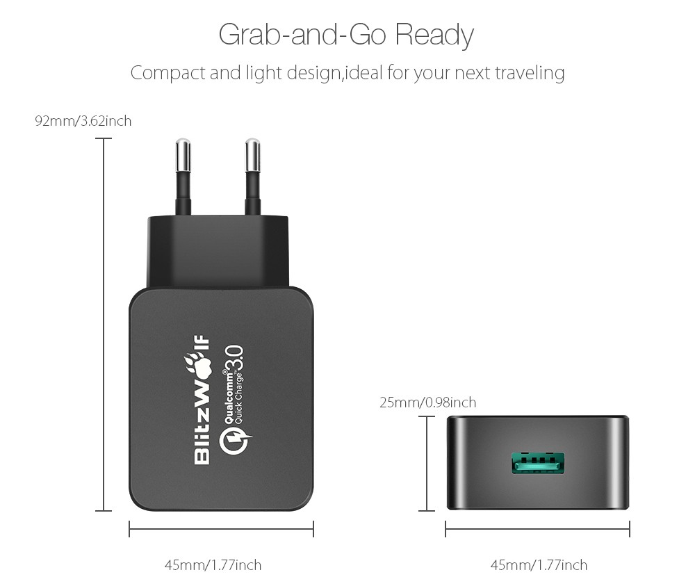 BlitzWolf BW-S5 Qualcomm Certified QC 3.0 3A 18W USB Wall Charger