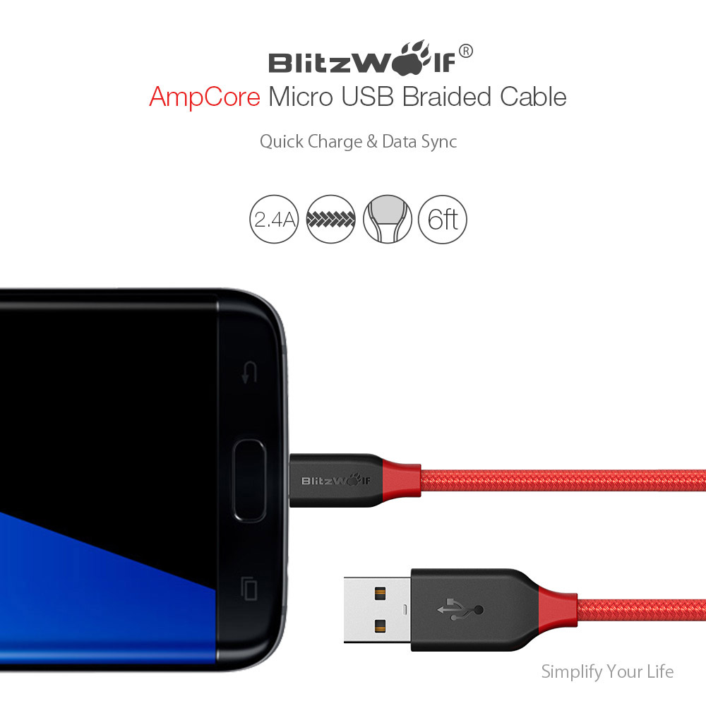 BlitzWolf BW-MC5 AmpCore Micro USB 2.4A 1.8m QC 3.0 Braided Sync and Charge Cable