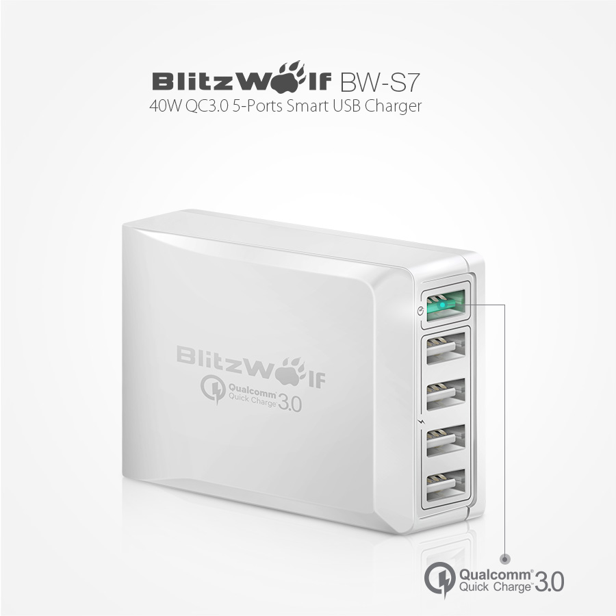 BlitzWolf BW-S7 Qualcomm Certified QC 3.0+4.4A 40W 5-Port USB EU Adapter Desktop Charger