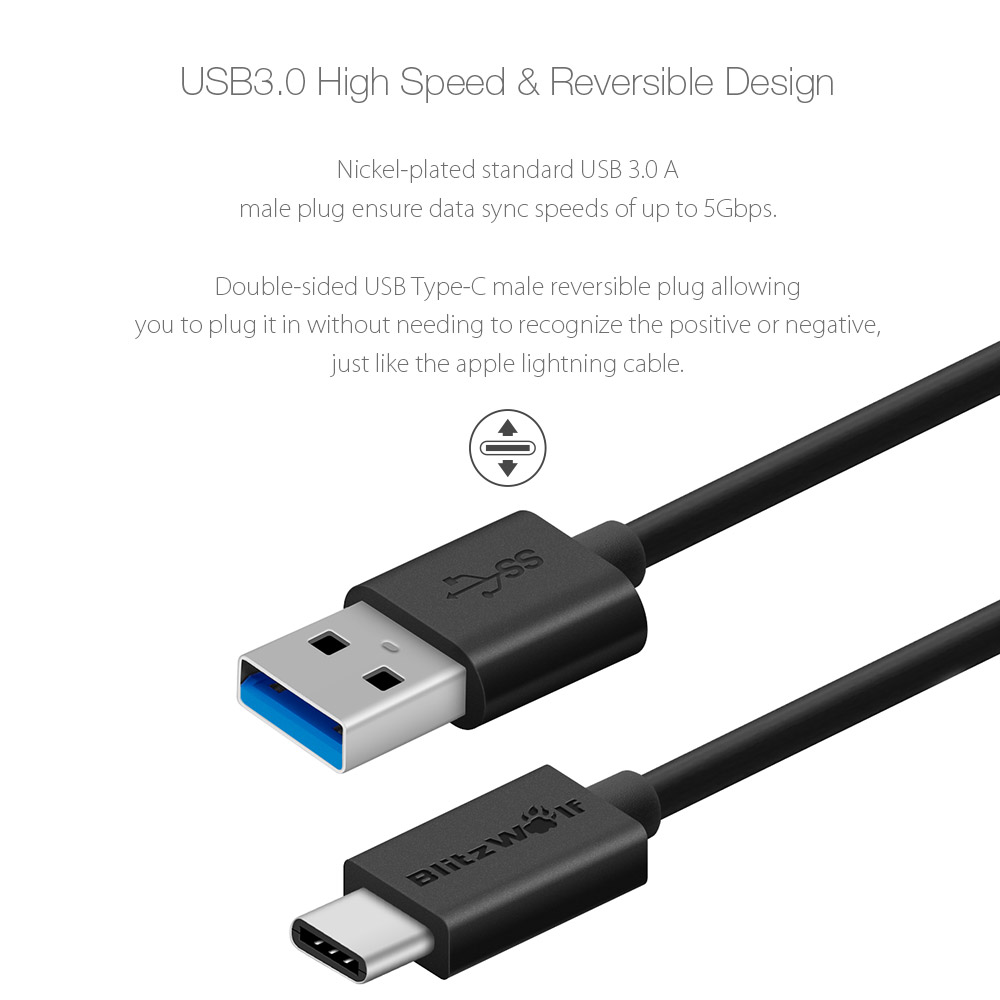 BlitzWolf BW-CB3 Type-C USB 3.0 3A 1m Quick Charge 3.0 Sync and Charge Cable