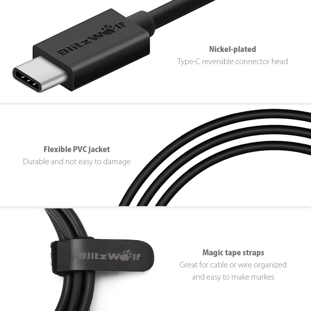 BlitzWolf BW-CB3 Type-C USB 3.0 3A 1m Quick Charge 3.0 Sync and Charge Cable