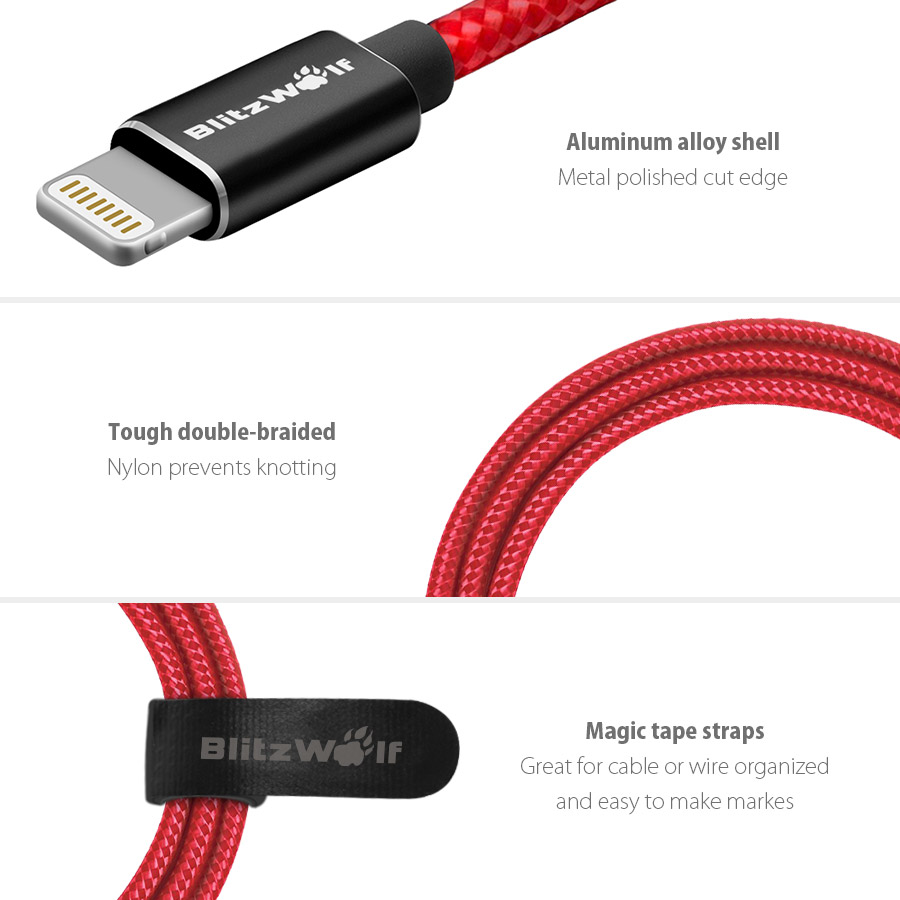 BlitzWolf BWMF5 MFI Certified Lightning 2.4A 1m Braided Sync & Charge Cable