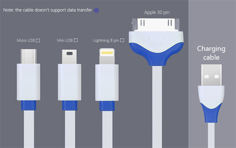 Capshi 4-in-1 Micro USB, Mini USB, Apple Lightning 8-pin and 30-pin 2A Fast Charging Cable	