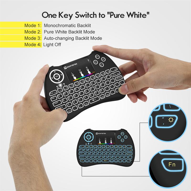 mantistek mk2 multicolor backlit wireless mini keyboard with mouse touchpad