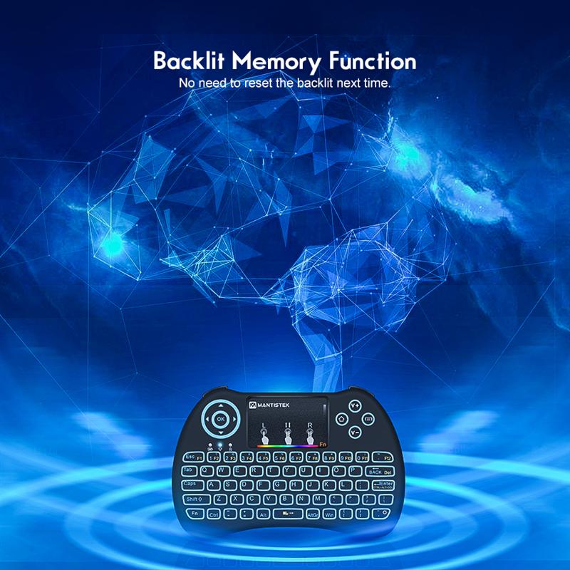 mantistek mk2 multicolor backlit wireless mini keyboard with mouse touchpad