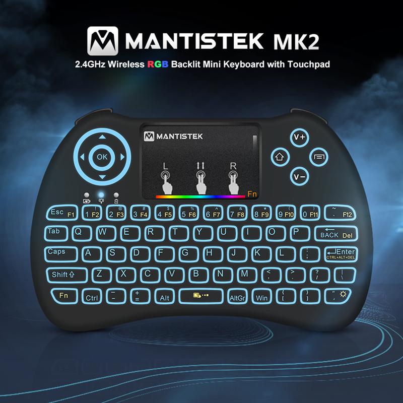mantistek mk2 multicolor backlit wireless mini keyboard with mouse touchpad