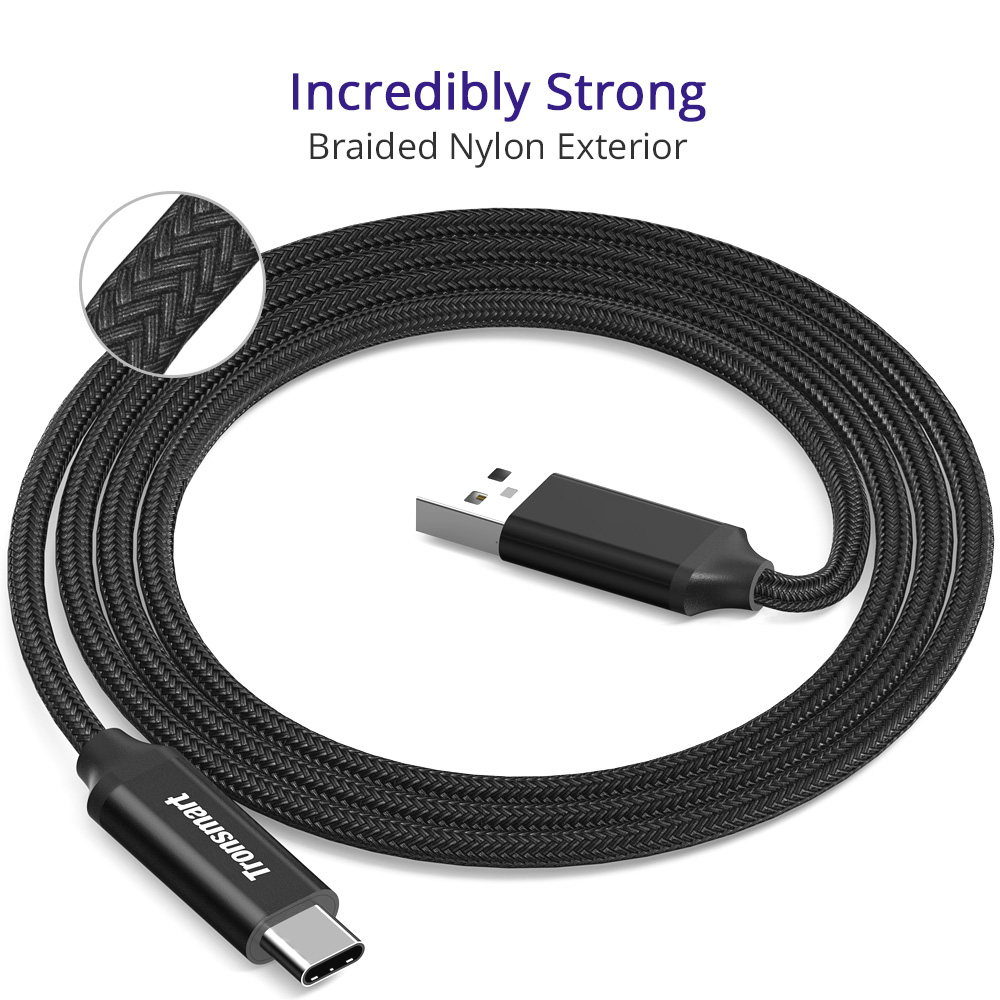 tronsmart cpp5 powerlink braided nylon usb-c to usb-a 2.0 charging and syncing cables 1x0.3m + 1x1m + 1x1.8m (3-pack)