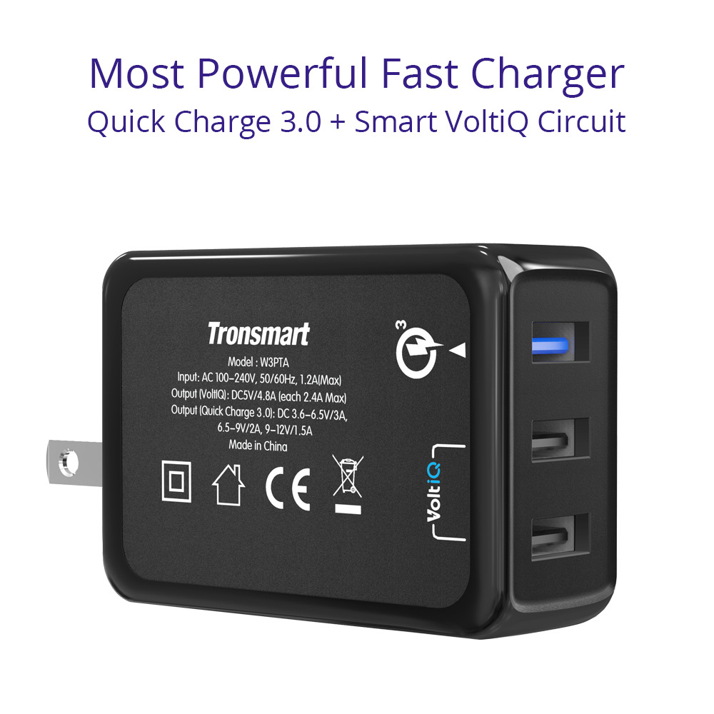 tronsmart w3pta 42w quick charge 3.0 and voltiq 3-ports usb wall charger
