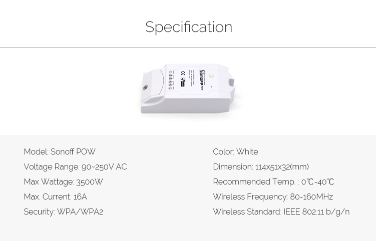 sonoff pow wifi smart switch with power consumption measurement