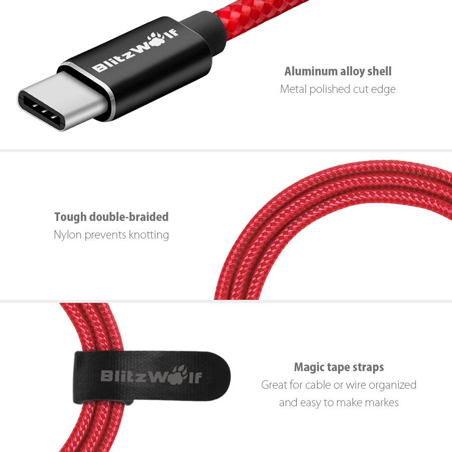 blitzwolf bw-tc3 braided type-c 3a 2.5m quick charge 3.0 sync and charge cable