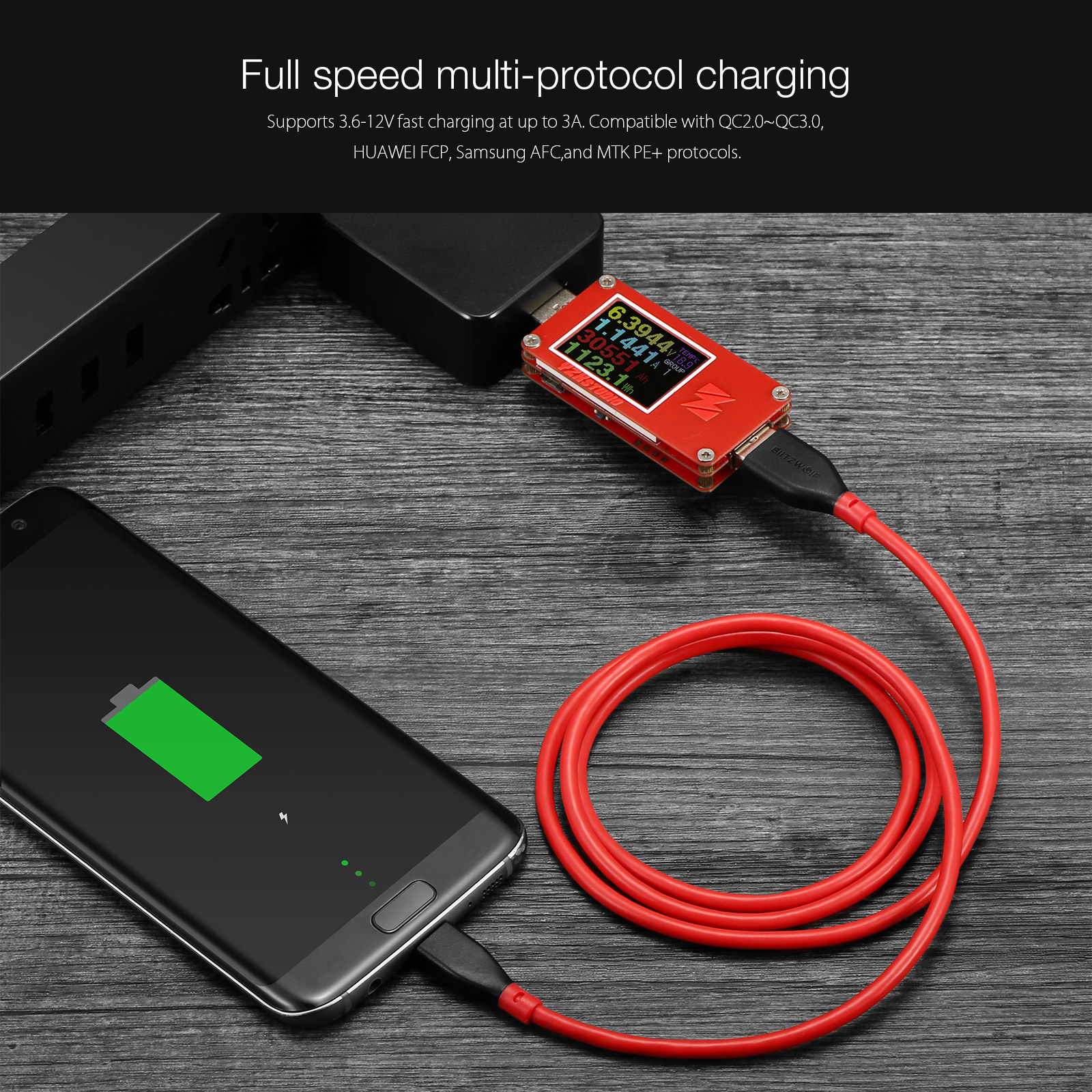 blitzwolf bw-tc12 ampcore ii type-c 3a 1m quick charge 3.0 sync and charge cable
