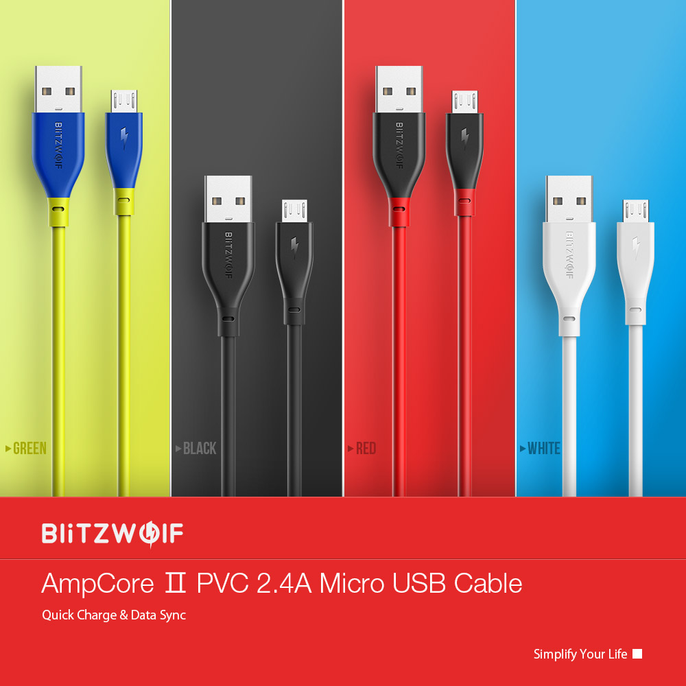 blitzwolf bw-mc11 ampcore ii micro usb 2.4a 1m quick charge 3.0 sync and charge cable