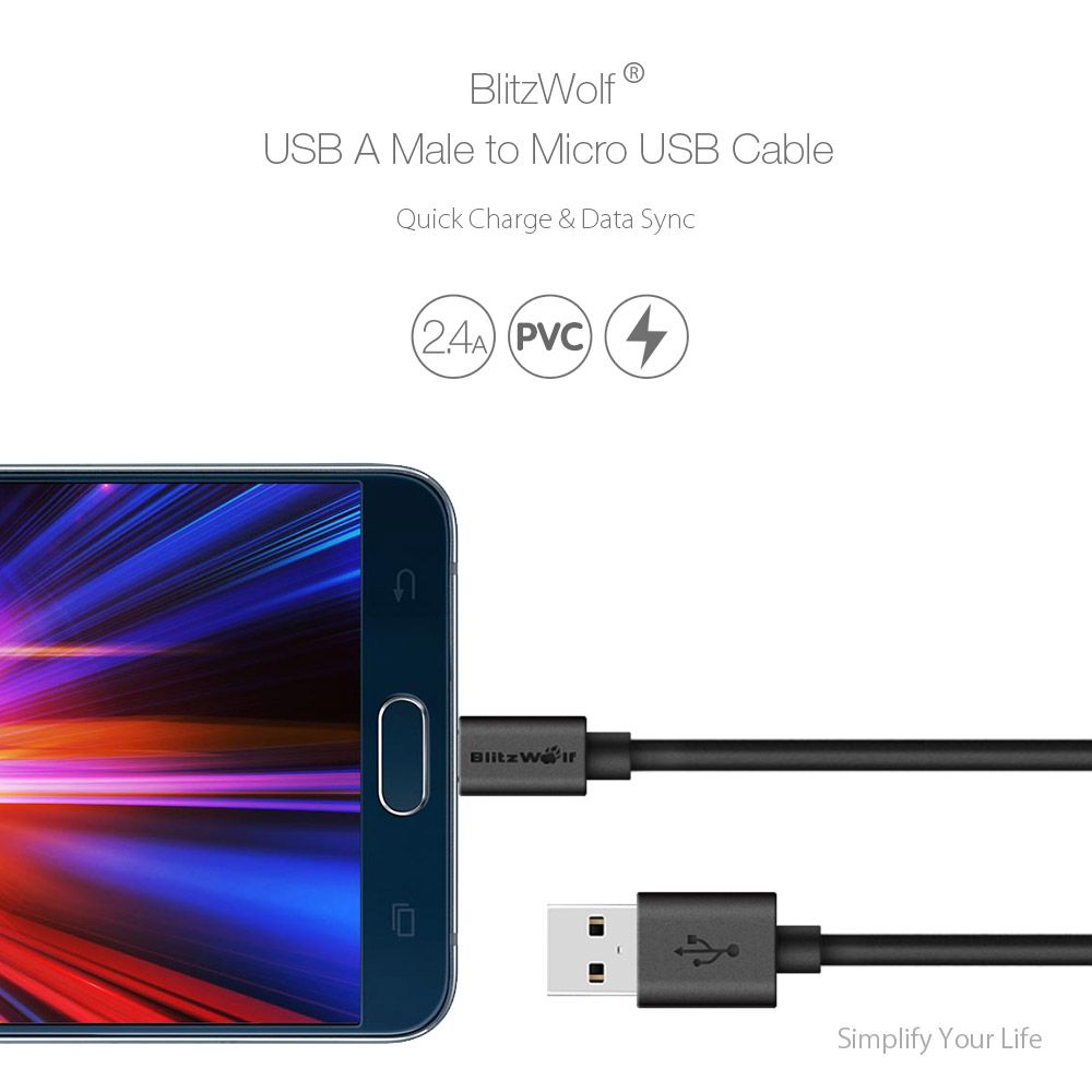 blitzwolf bw-cb7 micro usb 2.4a 1m quick charge 3.0 sync and charge cable