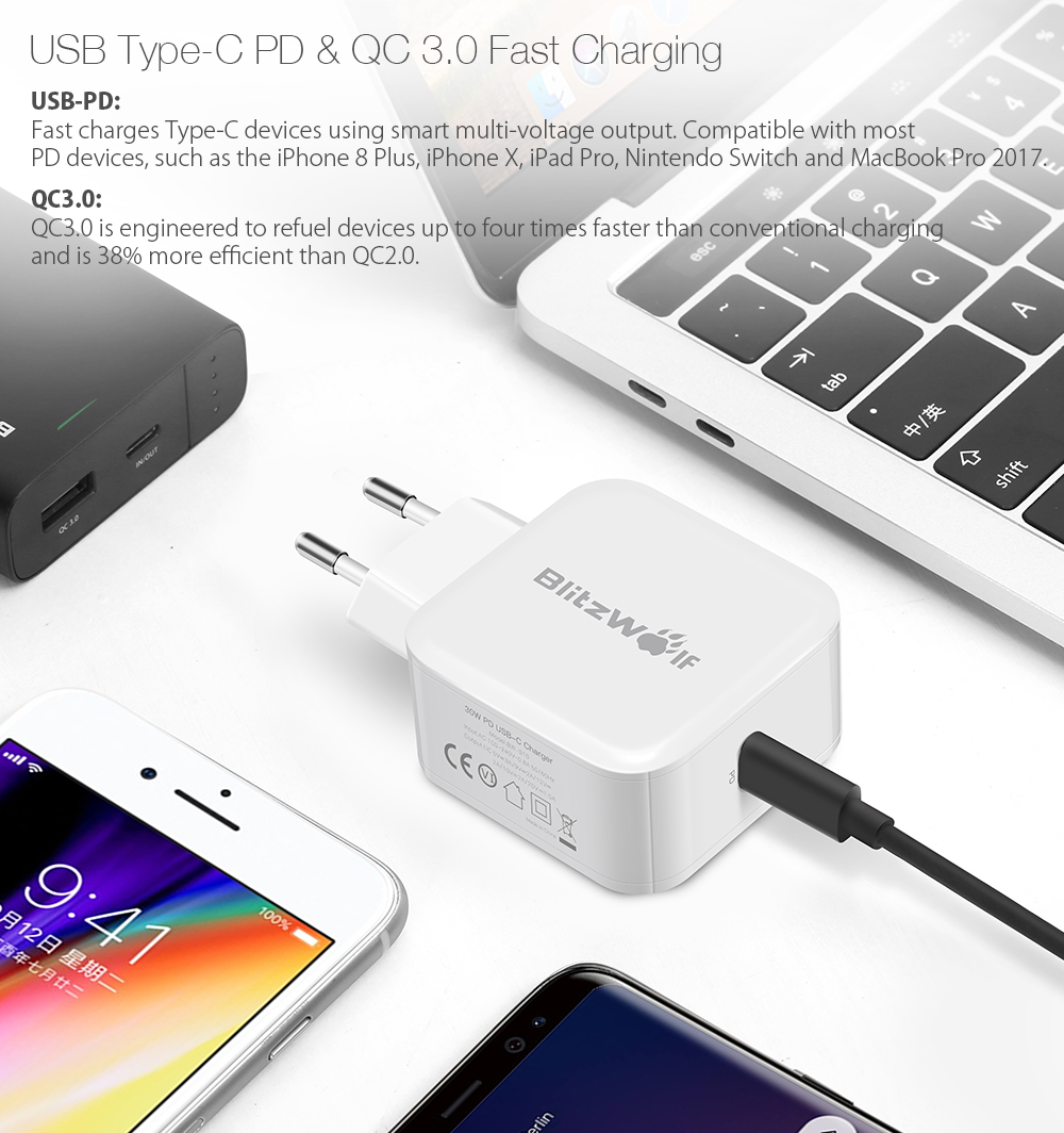 blitzwolf bw-s10 30w usb type-c pd charger with power3s tech