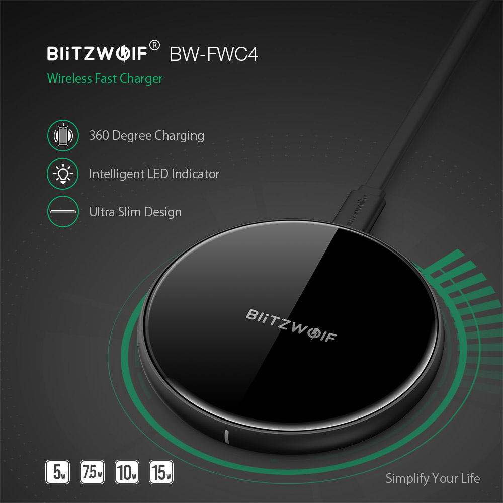blitzwolf bw-fwc4 5w 7.5w 10w 15w fast wireless desktop charger pad