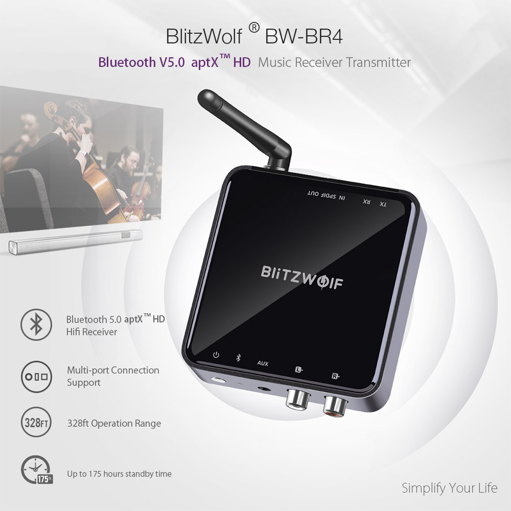 blitzwolf bw-br4 bluetooth v5.0 aptx hd audio 2 in 1 receiver transmitter