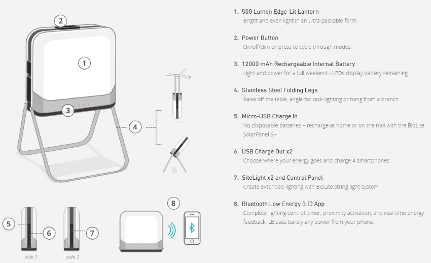 biolite baselantern xl smart bluetooth rgb lantern with dual-port power bank