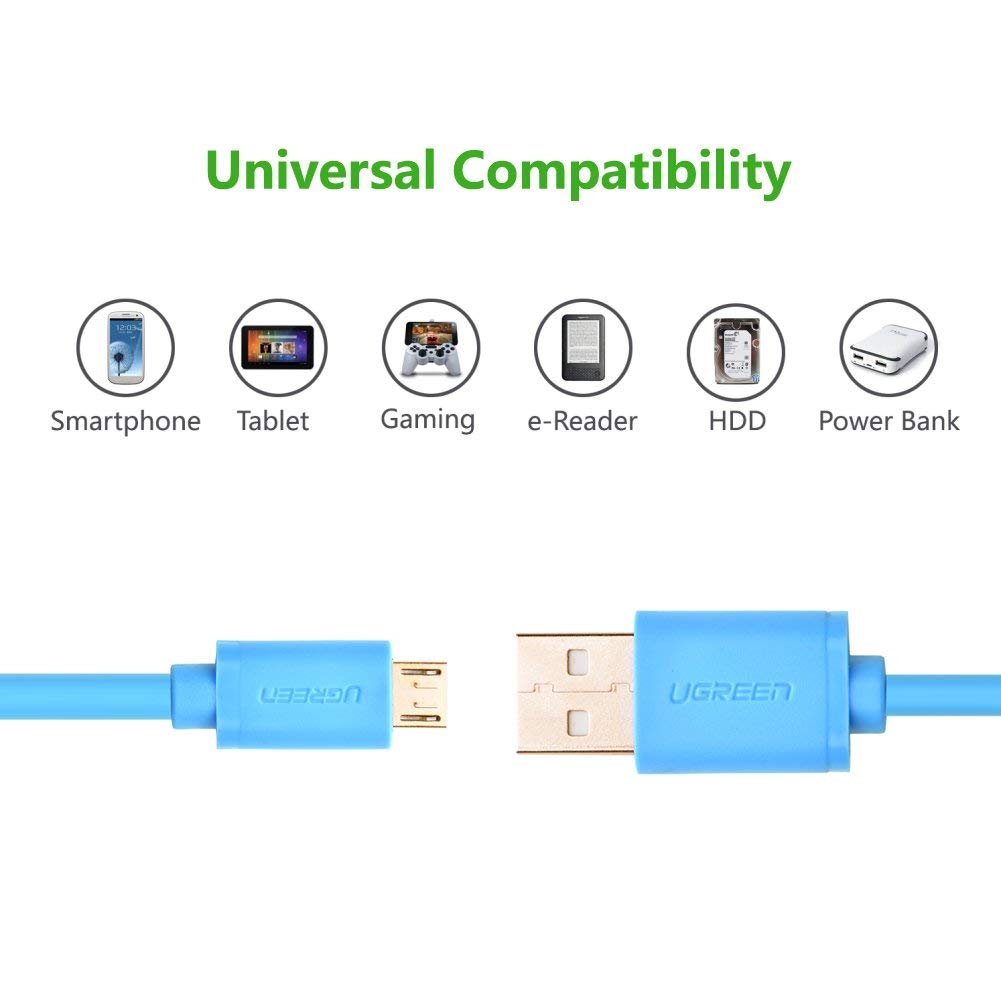 ugreen us125 24k gold plated micro usb 2.4a 1.5m quick charge 3.0 sync and fast charging round cable