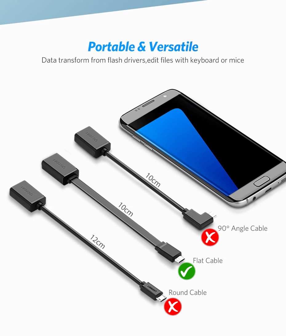 ugreen us133 hi-speed micro usb otg adapter 0.1m flat cable