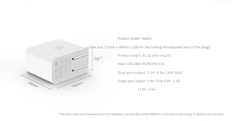 xiaomi zmi dual port 3.6a 18w qc 3.0 charger