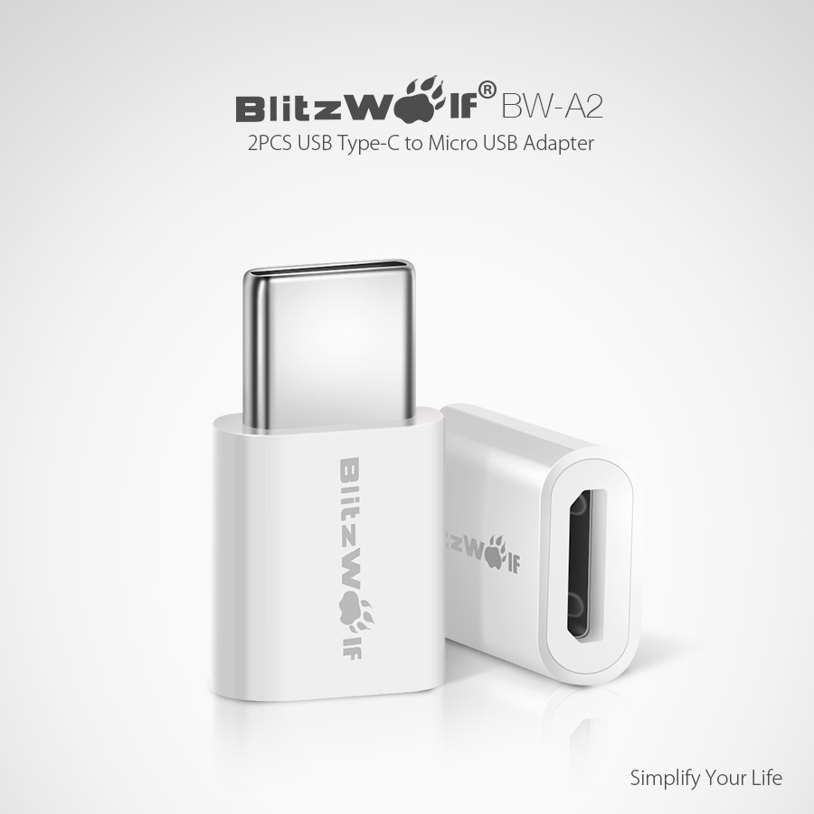 blitzwolf bw-a2 type-c to micro usb connector adapter 2pcs
