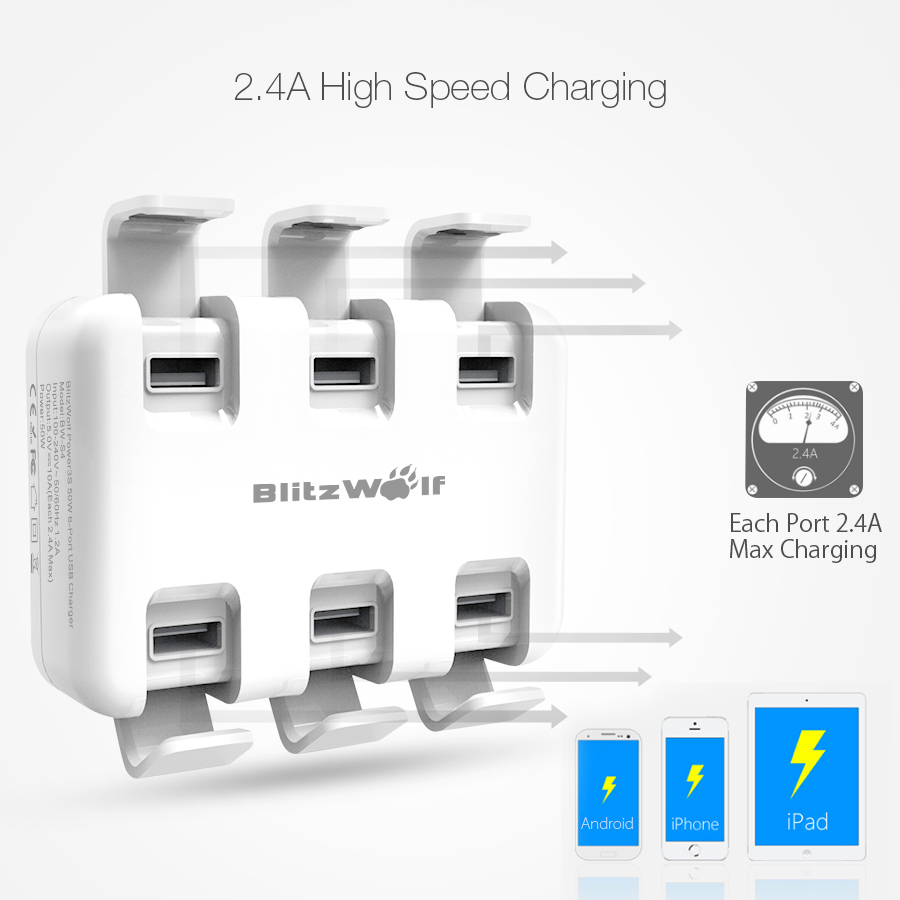 blitzwolf bw-s4 50w 6-ports smart desktop charger