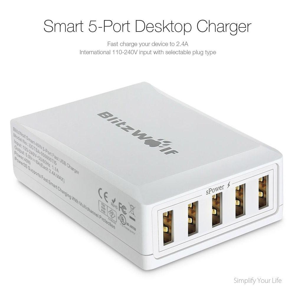 blitzwolf bw-s1 40w 5-ports smart desktop charger