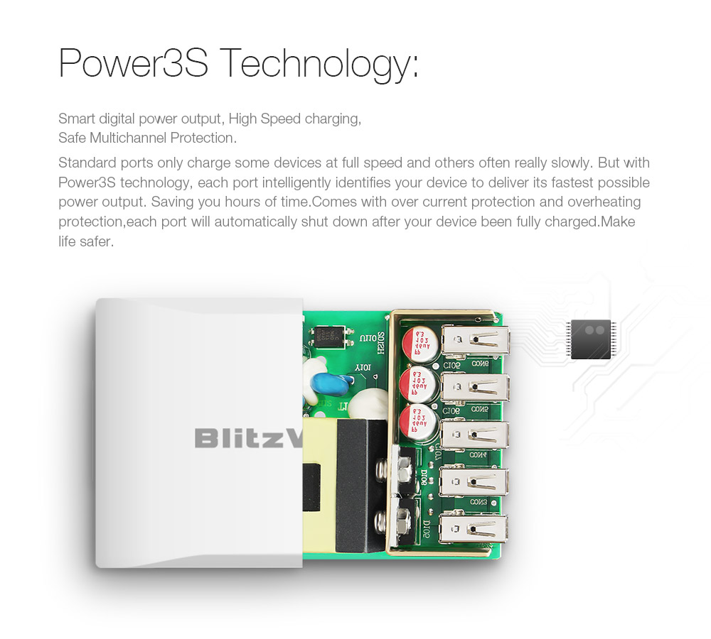 blitzwolf bw-s1 40w 5-ports smart desktop charger