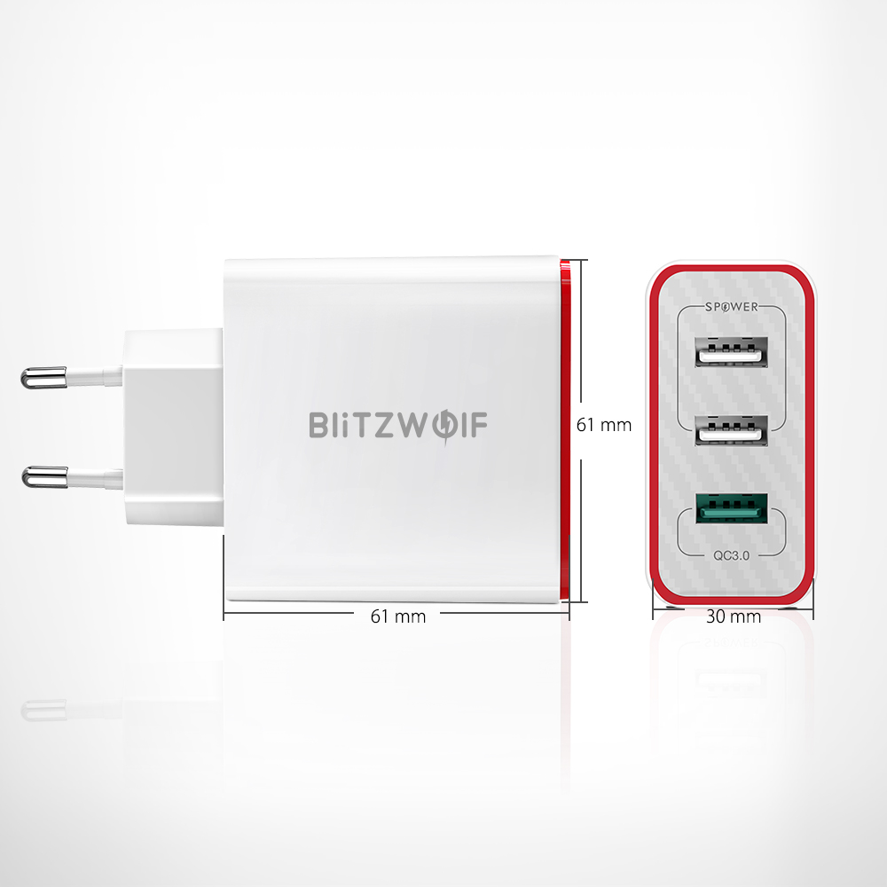 blitzwolf bw-pl2 38w qc 3.0 3 ports usb charger with power3s tech