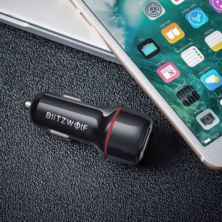 blitzwolf bw-sd1 24w dual port usb car charger with power3s tech