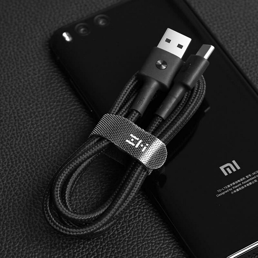 xiaomi zmi kevlar type-c 1m sync and fast charge braided cable with velcro tie strap and magnetic holders