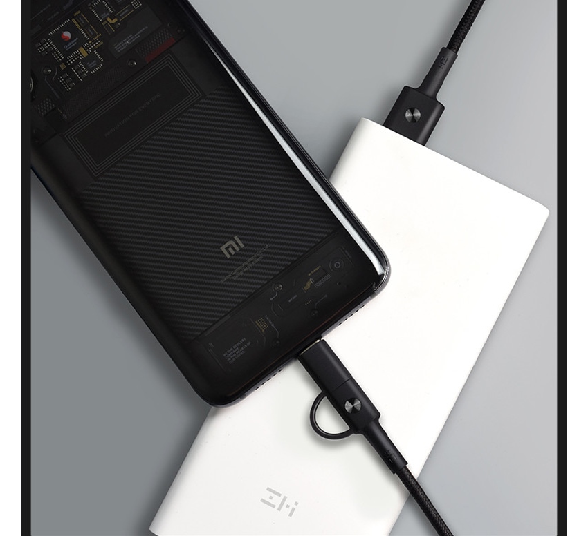 xiaomi zmi kevlar 2-in-1 micro usb and type-c 1m sync and fast charge braided cable with velcro tie strap and magnetic holders