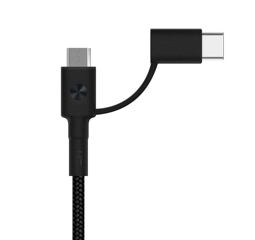 xiaomi zmi kevlar 2-in-1 micro usb and type-c 1m sync and fast charge braided cable with velcro tie strap and magnetic holders