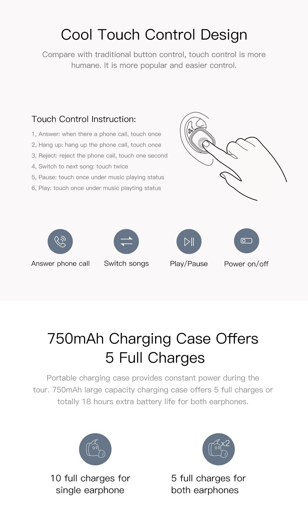 xiaomi qcy t1 pro tws ipx4 waterproof touch bluetooth earphones with charging box