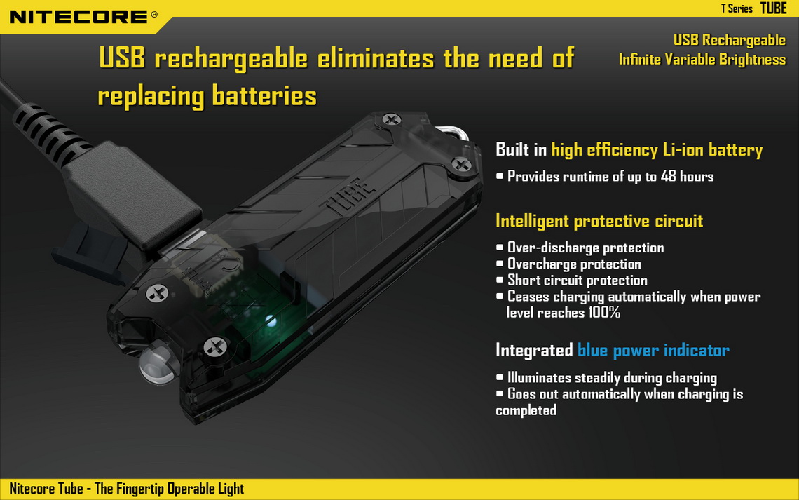 nitecore tube rechargeable usb mini flashlight edc keychain